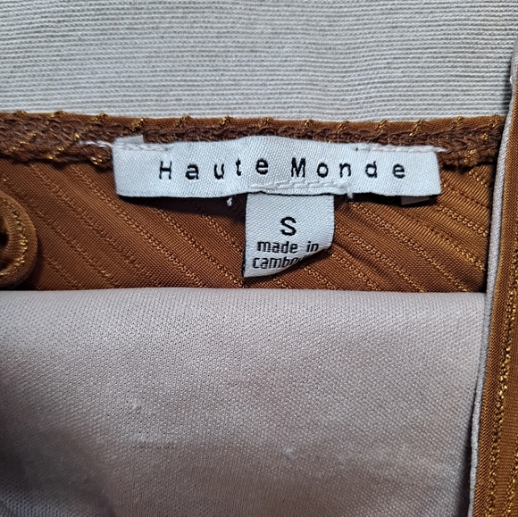 Haute Monde Brown/Gold Spaghetti Strap mini Dress Size Small. - Picture 2 of 7